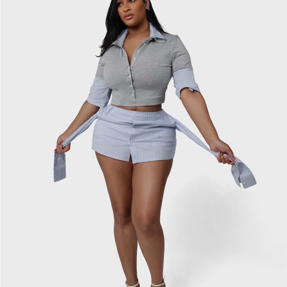 Asymmetrical Light Blue Striped Women’s Tie-Waist Mini Skirt